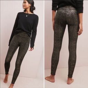 Spanx Velvet Gold Black Shine Leggings